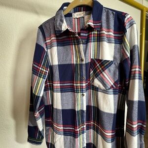 Pink Rose Navy, White & Red Plaid Button-Front Shirt